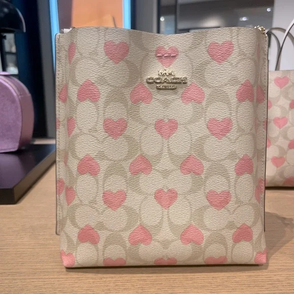 coach Mollie Bucket Bag 22 In Signature Canvas With Heart Print cp056 - Picture 2 of 10